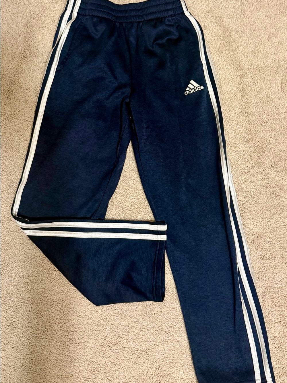 adidas Kids Navy Blue Three-Stripe Track Pants (medium)